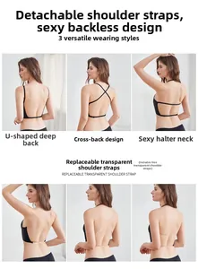 U-back bra with detachable clear straps and multiple back-crossing styles