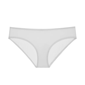 Close-up of seamless white cotton panties for women showing delicate stitching and texture