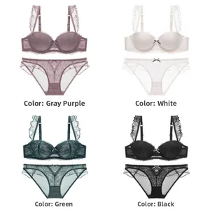 Ensembles de lingerie en dentelle en quatre couleurs avec textures florales et volants