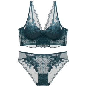 Luxurious Lace Embroidery Lingerie Set Sexy Deep V Mesh Bra And Panty Top And Bottom Comfortable Breathable Women Underwear
