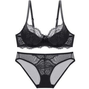 Ensemble de lingerie en dentelle noire respirante avec rembourrage fin en coton