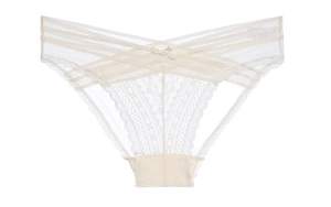 Breathable cream lace panties for women featuring a sexy crossover waistband design