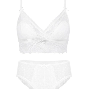 Ensemble élégant de bralette et culotte en dentelle blanche avec broderie florale et col V
