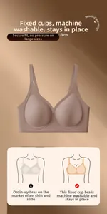 Detailed view of seamless wireless bra showing fixed cups and non-slip stability feature