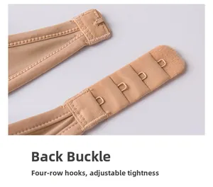 Detail view of the single-row four-hook back closure on a nude seamless bra set