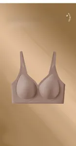 Detail of seamless wireless bra showing nude color tone and lightweight fabric texture