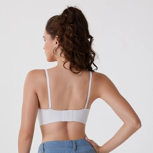 Reggiseno senza cuciture grigio chiaro con spalline sottili regolabili e fibbia a tre file