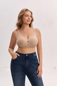 Close-up of plus-size seamless bra featuring wide straps and 360-degree full coverage support