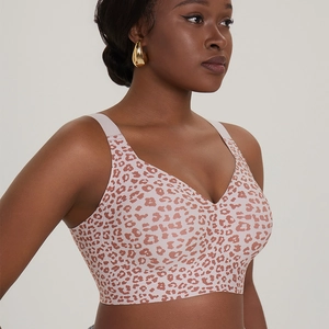 Reggiseno senza cuciture con stampa leopardata spalline larghe e scollo a V