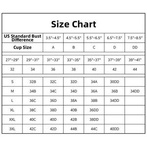 Detailed size chart for wireless jacquard bra showing US cup sizes and band measurements