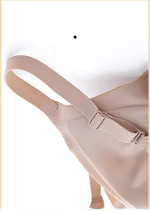 Detail view of adjustable wide shoulder straps on a seamless nude wireless bra