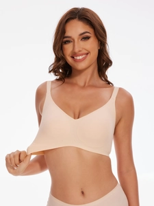 Detail shot showing the high elasticity and seamless fabric of the nude bra set
