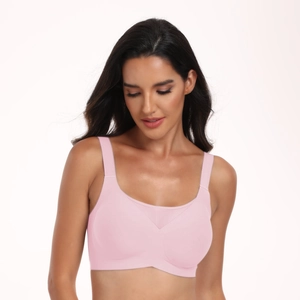 Reggiseno rosa chiaro senza cuciture con spalline larghe e dettaglio in rete a V