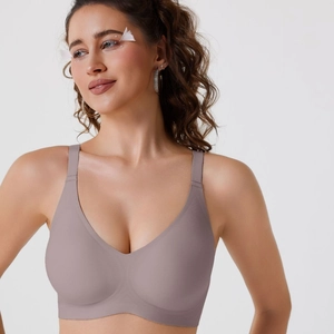 Soutien-gorge Sans Couture pour Femmes Sans Armatures Col en V Comfort Bralette Nylon Élasthanne Lingerie Respirante pour Sport