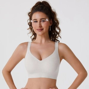 Seamless push-up wireless bra for women with wide straps in creamy white finish