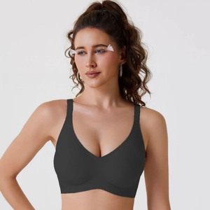Soutien-gorge de sport sans couture noir avec col en V et larges bretelles