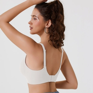 Soutien-gorge sans couture col en V beige avec dos en U et bretelles réglables