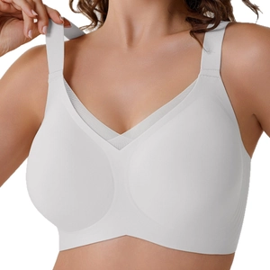 White seamless bra with cross mesh detail and wide shoulder straps for comfort