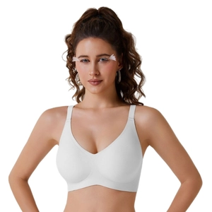 Soutien-gorge de sport blanc sans coutures ni armatures avec col en V et bretelles larges