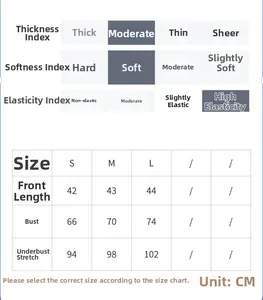 Size chart showing S to L dimensions for the high-elasticity seamless tank top camisole
