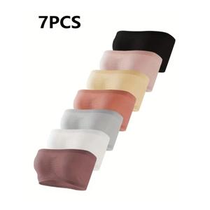 Women's Seamless Strapless Bandeau Bra Ribbed Elastic Tube Top Invisible Gathered Bralette Casual Underwear Without Pads