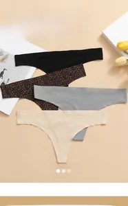 Detail of seamless ice silk thongs in black, leopard print, and solid colors