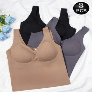 3-piece seamless sports bras set in black grey and khaki with high elasticity
