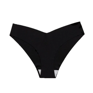 String sans couture en soie glacée avec taille en V et doublure en coton noir uni