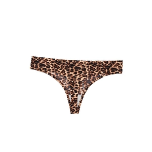 Seamless leopard print thong for women featuring breathable cotton lining and low waist fit