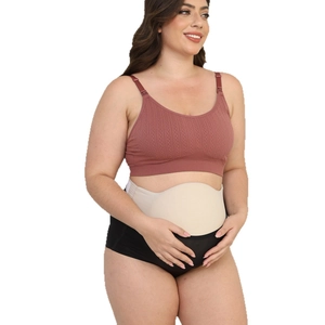 Seamless maternity nursing bra set with belly support band and maternity panties