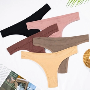 Women's Seamless Thong Sexy Low Waist Nylon Cotton Ribbed Breathable Panties Maternity Friendly Solid Color Underwear