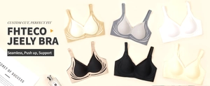 Matrix display of seamless wire-free push-up bras in six elegant soft pastel colors