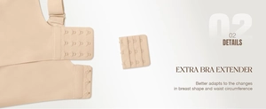 Detail of skin-tone seamless bra with extra 3-row 4-column extender for custom fit
