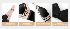Detail of wide 1-inch non-slip shoulder straps and seamless underarm smoothing design