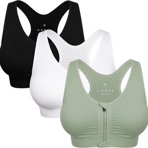 Women Front Zipper Sports Bra Wireless Seamless Racerback Post Surgery Support Activewear Yoga Fitness Bras Bra Tops