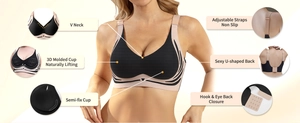 Detail view of smooth wire-free bra featuring adjustable straps and U-shaped back