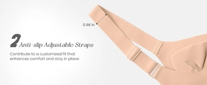 Detailed view of 0.98-inch wide adjustable anti-slip straps on a nude seamless bra