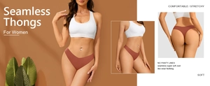 Detail view of seamless brick red thong with laser-cut edges and high-stretch fabric
