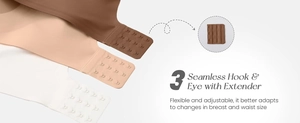 Detail of 3-row adjustable hook and eye bra extenders with seamless edge design