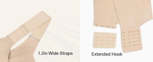 Detail of 1.2-inch wide straps and extended hook for seamless nude comfort bra