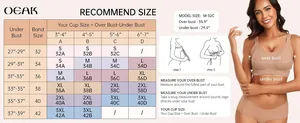 Size chart for seamless push-up bra with V-neck, showing S-3XL measurements and cup sizes