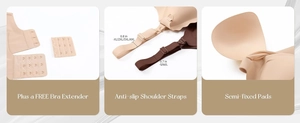 Detail of seamless nursing bra showing anti-slip straps, hooks, and semi-fixed pads