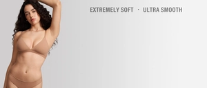 Nude seamless triangle bralette set featuring extremely soft and ultra smooth fabric