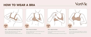 Illustrated four-step guide for correctly wearing a seamless full coverage comfort bra