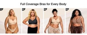 Full coverage wireless seamless bras shown on diverse models in various skin tones