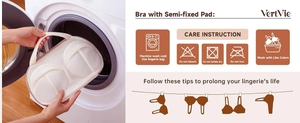 Care instruction detail showing laundry bag usage and washing symbols for mesh bras