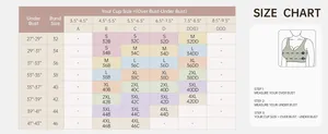 Detailed size chart for seamless maternity bra with bust measurement and cup size guide