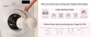 Laundry mesh bag for seamless bras with detailed care instructions and washing guide
