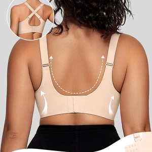 Women's seamless nude bra with adjustable criss-cross straps and multi-row back hooks
