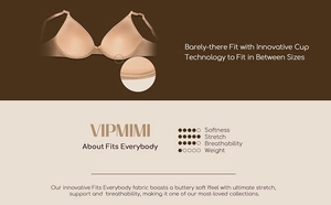 Detail of tan low cut bra showing innovative cup technology and barely-there fit details